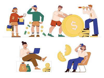 character design adobe illustrator caracter design character design financ financial habits flat graphic design illustration man simple vector woman