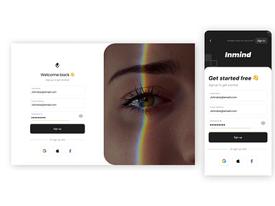 Inmind - Sign up page app design inmind mobile signup ui web
