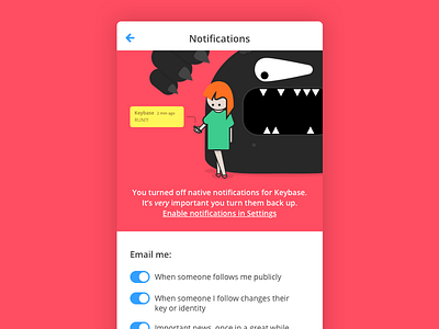 Notifications screen illustration keybase notifications settings the girl with the key