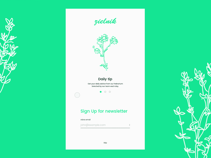 Sign Up for newsletter 001 animation app dailyui debutshot design form gif herbs illustration sign up ui user inteface ux welcome screen