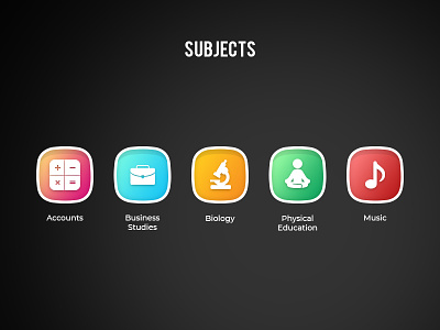 Icons biology bleck cards design gradient icons music subjects template ui ux web