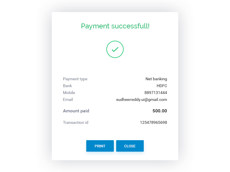 Successful payment by Venkat Sudheer Reddy on Dribbble