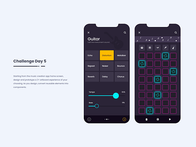 Music Creation App - Create your own song android app colorsandfonts daily ui challenge dark theme guitar app icons ios app keyboard material design mobile app music app music creation app music player pink selection sliders trending ui ui uiux uxdesign