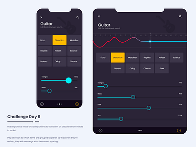 Music Creation App - Responsive app android app buttons equilizer ios app line graph mobile app music app music creation app numbers pink theme responsive responsive app search sliders statusbar steppers trending ui ui uiux yellow