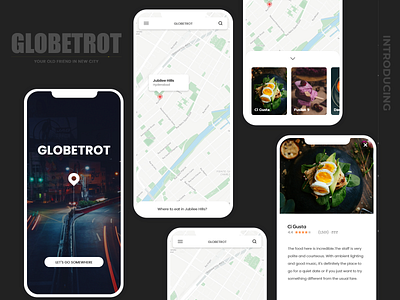 Globetrot - nearby app android android app buttons design food globe ios ios app local local business location location tracker map mobile mobile app placec restaurant ui uiux web