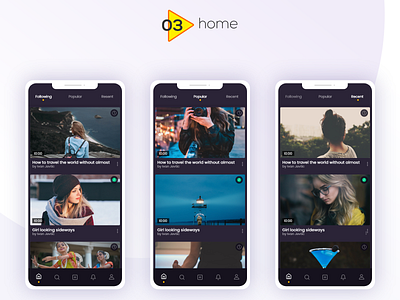 DADOS - Video Uploading App - Home andoid app buttons colors dashboard filter idea mobile application navigation notification pop up profile tabs trending ui typography ui ux video edit video streaming video upload web application