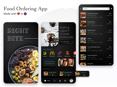 Concept - Food Ordering App app branding dark theme design food list view ordering screen splash typography ui ux