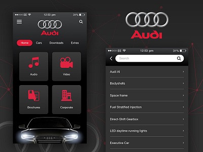 Audi App Design app audi design home screen search ui