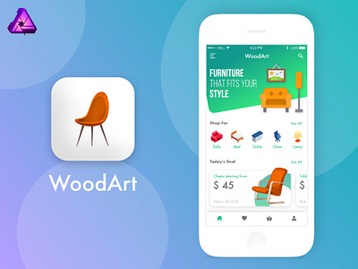 WoodArt affinity app branding design ecommerce furniture icon illustration logo screen ui