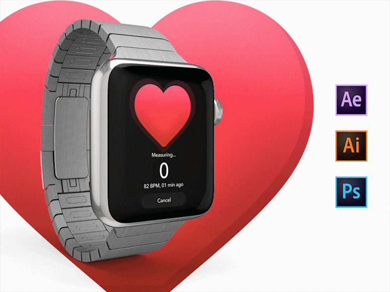 Heart Rate App aftereffects animation app design health heartrate illustrator photoshop screen smartwatch ui ux