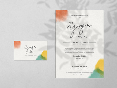 a couple of examples of The Yoga Social ⋒ branding branding and identity branding design business card design event branding flyer design food logo leaflet design lettering lettering logo mockup visual identity watercolor wellness yoga yoga logo