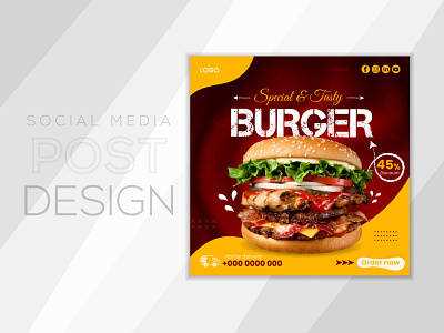 Social Media Food Post Design. animation branding burger creative delicious design food design food tamplate graphic design hot hot design modern motion graphics post social media yummy burger