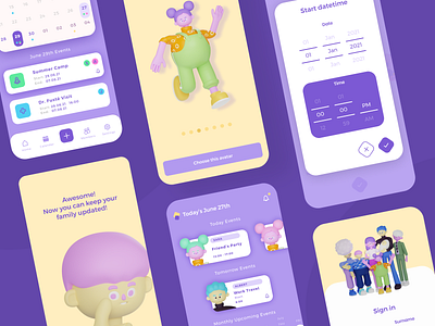 Family Calendar App 3d android app design iphone mobile ui modern app design ui uiux user interface