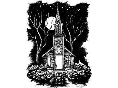 Black and white ink book Illustration black book cartoony church dark design graphic design handdrawn horror illustration ink sketchy vintage