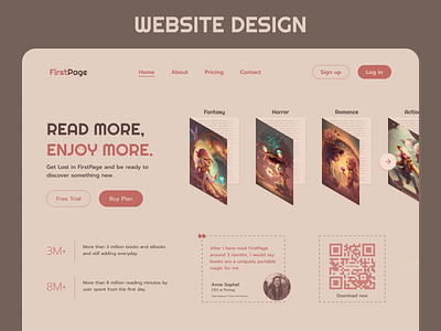 FirstPage - Online novel reading website book branding graphic design pastel reading ui uidesign ux uxdesign web design website