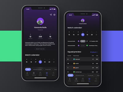 Football Manager App - Club and Match Details app application design football game interface mobile sport ui ux