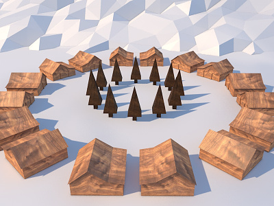 Winter Warmth 3d c4d cabins cinema 4d circle forest ice lighting low poly lowpoly model rendering snow winter wood