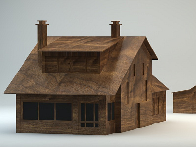 Walnut House Model 3d c4d cinema4d house model rendering studio wood