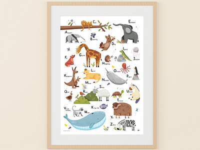 Animal Alphabet | Illustrated Poster animal alphabet art for kids cute illustration illustrator nursery decor procreate safari illustration