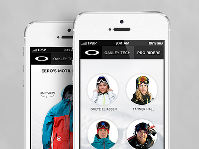 Pro Rider Series (mobile mockups) app mobile oakley pro rider ski snowboard ui