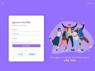Sign up for the TRIBE 001 adobexd create account create an account daily ui 001 dailyui design design challenge illustration new account sign up signup