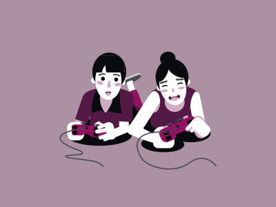 Teenagers relax by playing video games boy character creative design flat game girl icon illustration kids people play