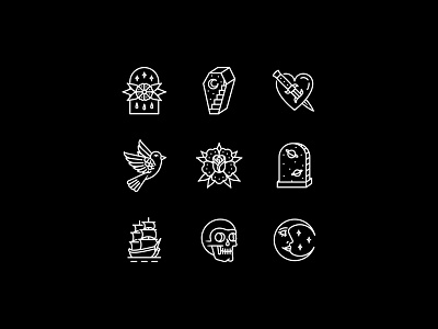 Occult design dooom icons icons set illustration merch merchandise occult skeleton tattoo vector