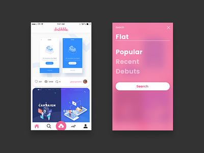 Dribbble App Concept app application concept design dribbble figma font icon pink search shadow ui