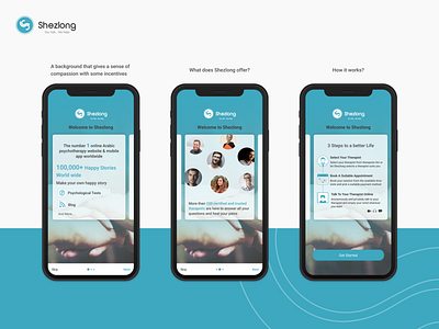 Shezlong Online Therapy Mobile App - Onboarding andriod apptutorial branding design mental health mobile ui ux uxdesign walkthrough