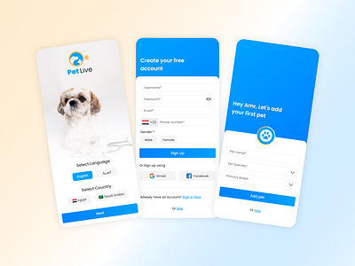 PetLive Veterinary telemedicine app - Sign up andriod design mobile pet sign up telemedicine ui ux uxdesign