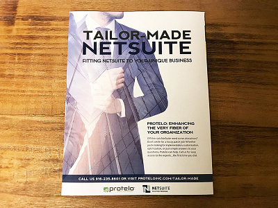 Protelo NetSuite Ad ad business company cover design netsuite software suit tailor