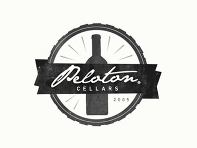 Peloton Cellars T-shirt Design banner bike bottle cellar distressed logo script wheel wine winery