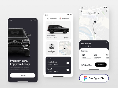 Rent Car App app app concept design figma free source premium car rent rent car ui ui kit
