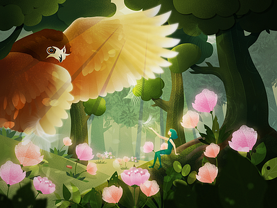 A little girl's wonderful adventure series－owl adventure girl green illustration owl prince wonderful