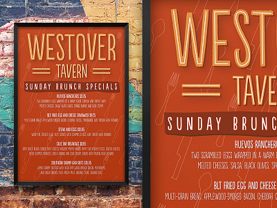 Westover Tavern Menu branding forks kitchen knives lettering menu pattern restaurant spoons tavern