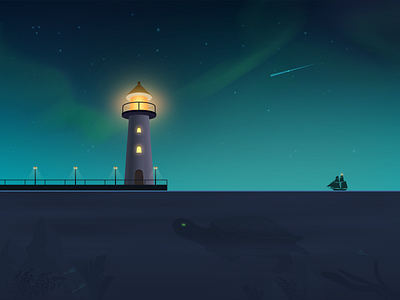 Lighthouse art illustration night photoshop 插画 海