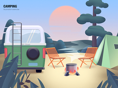 Camping art illustration photoshop 插画