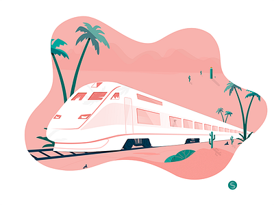 go home road，pink，green，illustration the train，home，on
