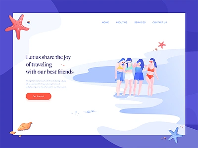 Landing page character illustration landing page purple seaside starfish travel web