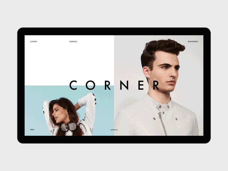 Corner desktop fullscreen minimal motion principle promo ui ux web website