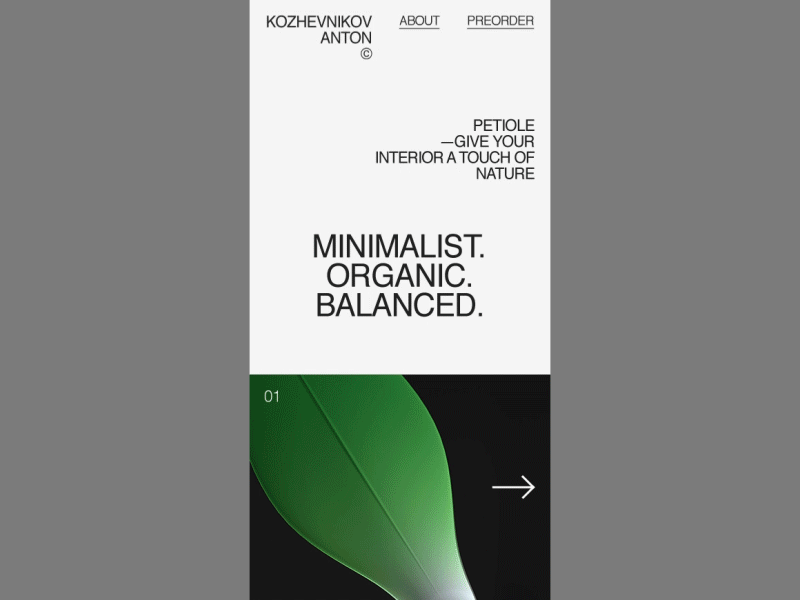 Petiole Vase animation minimal mobile motion principle typography ui ux web website