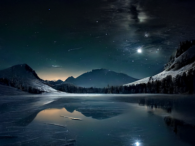 Frozen lake landscape endless starry sky design graphic design illustration logo