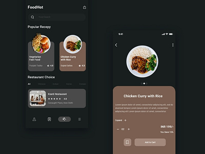 Food App Design with dark theme