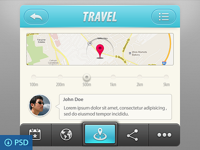 Travel App UI Elements - PSD Freebie app blue chat free grey icon ios map psd travel ui