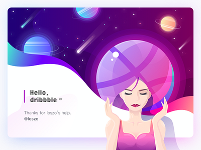 Hello,dribbble~ dribbble~ hair of a girl hello starry sky