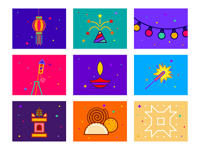 DIWALI ICONS diwali diwali icons flatcolors illustration indian festival minimalistic