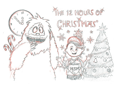 HSM Lock-In Advertisement abominable snowman calvary cartoon christmas illustration ministry pen and ink pencil