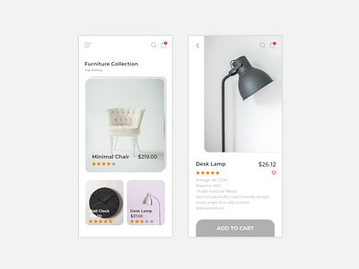 eCommerce Mobile App app cart clean design ecommerce furniture iphone mobile shop ux