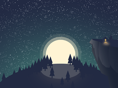 Stary Moonlit Night cool design dribbble flat forest glow landscape moon moonlit night stary vector