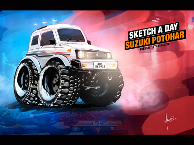 Suzuki Potohar Caricature 4x4 car caricature cartoon digital drawing jeep mazahir potohar suzuki toon